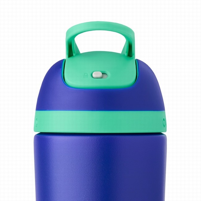 garrafa de água infantil owala de 414 ml 14 oz em aço inoxidável com tampa articulada azul.
